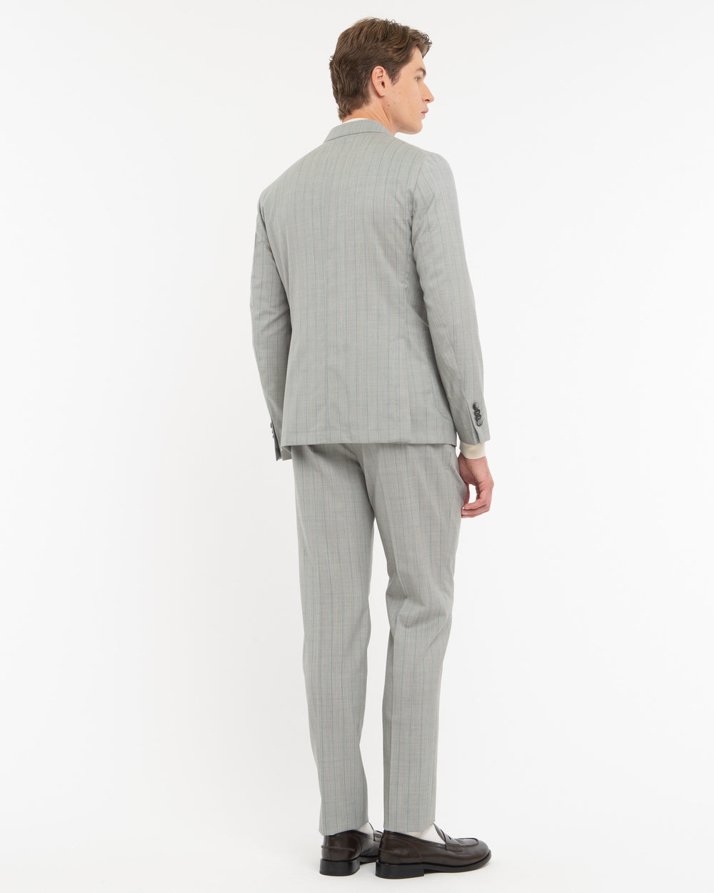 gray double breasted virgin wool pinstripe suit