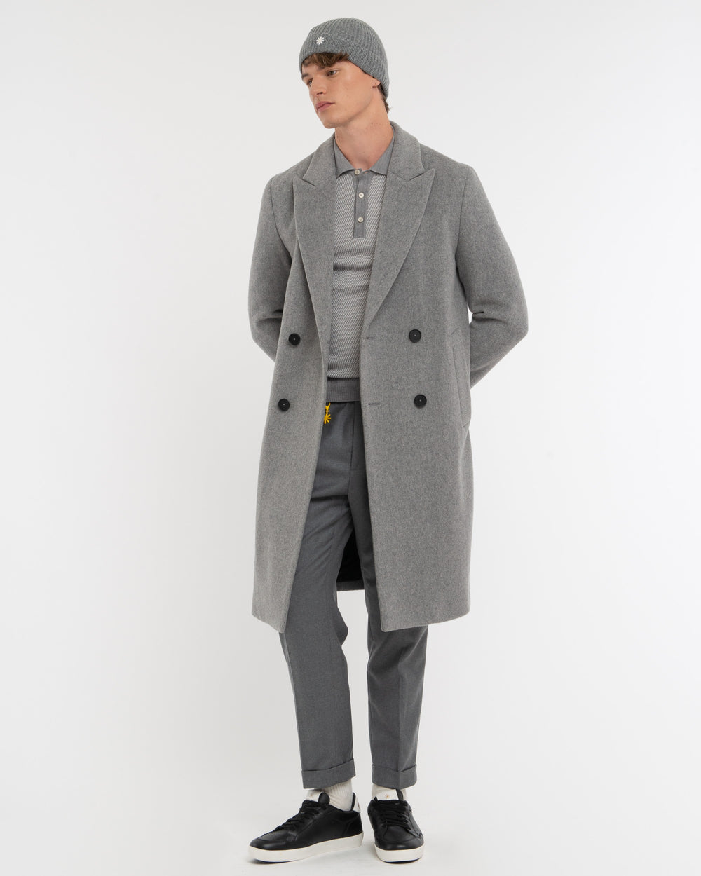 gray relaxed fit wool blend double breasted coat