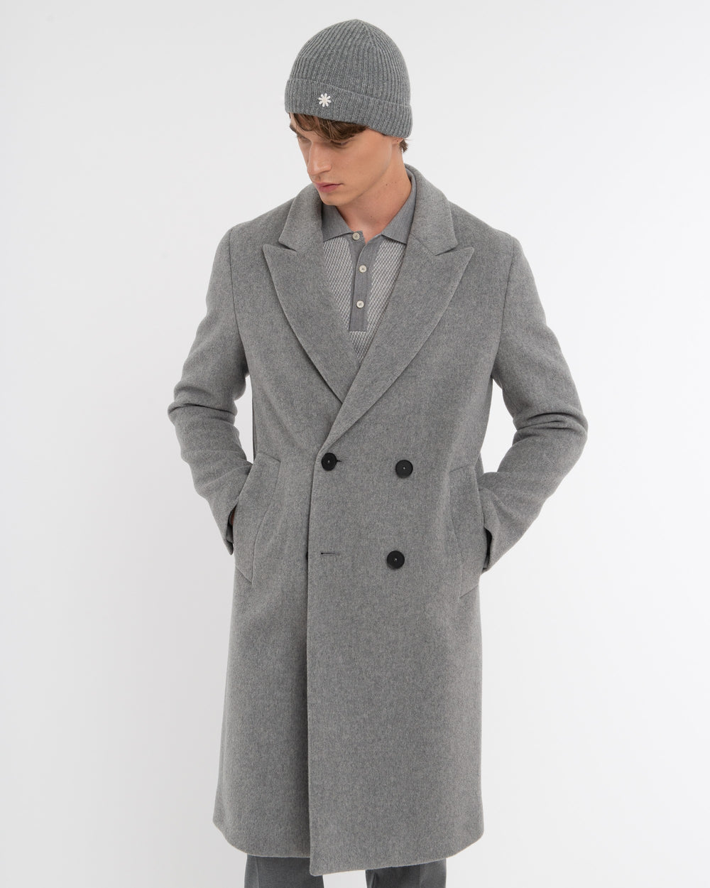 gray relaxed fit wool blend double breasted coat