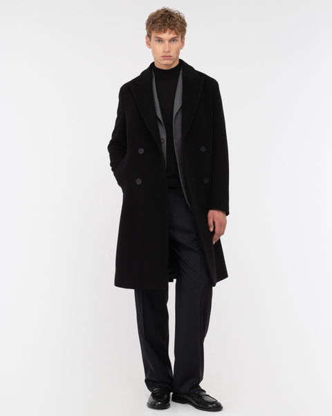 black relaxed fit wool blend double breasted coat