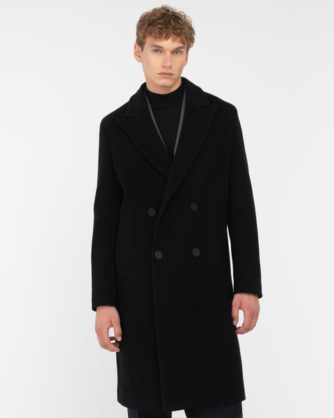 black relaxed fit wool blend double breasted coat