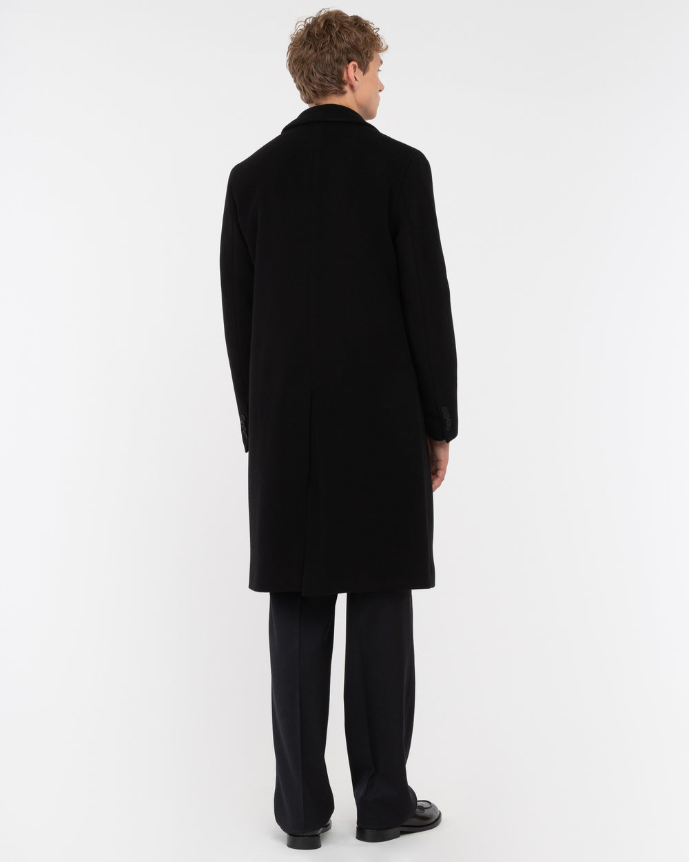black relaxed fit wool blend double breasted coat