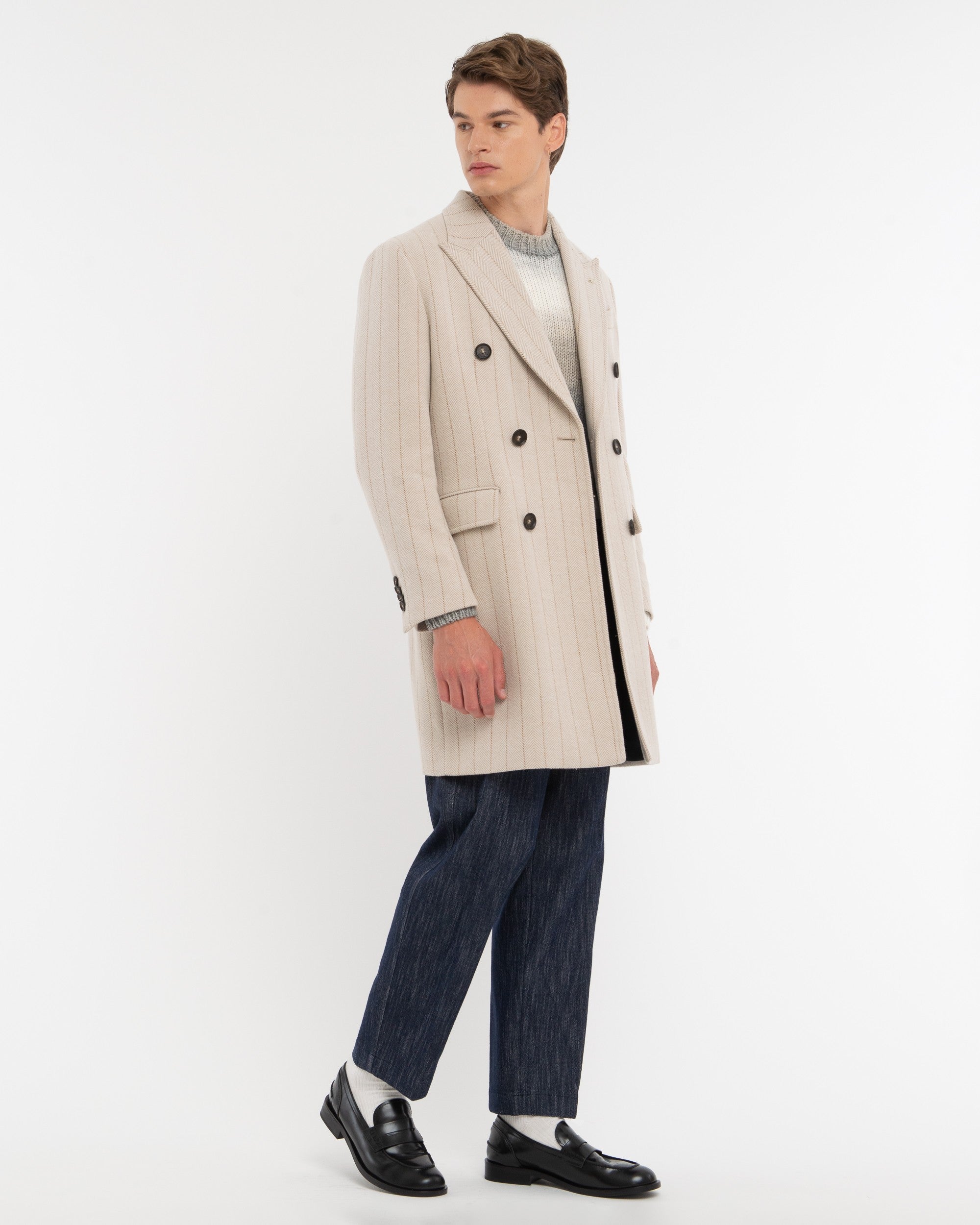 beige resca wool blend double breasted coat - Manuel Ritz Official