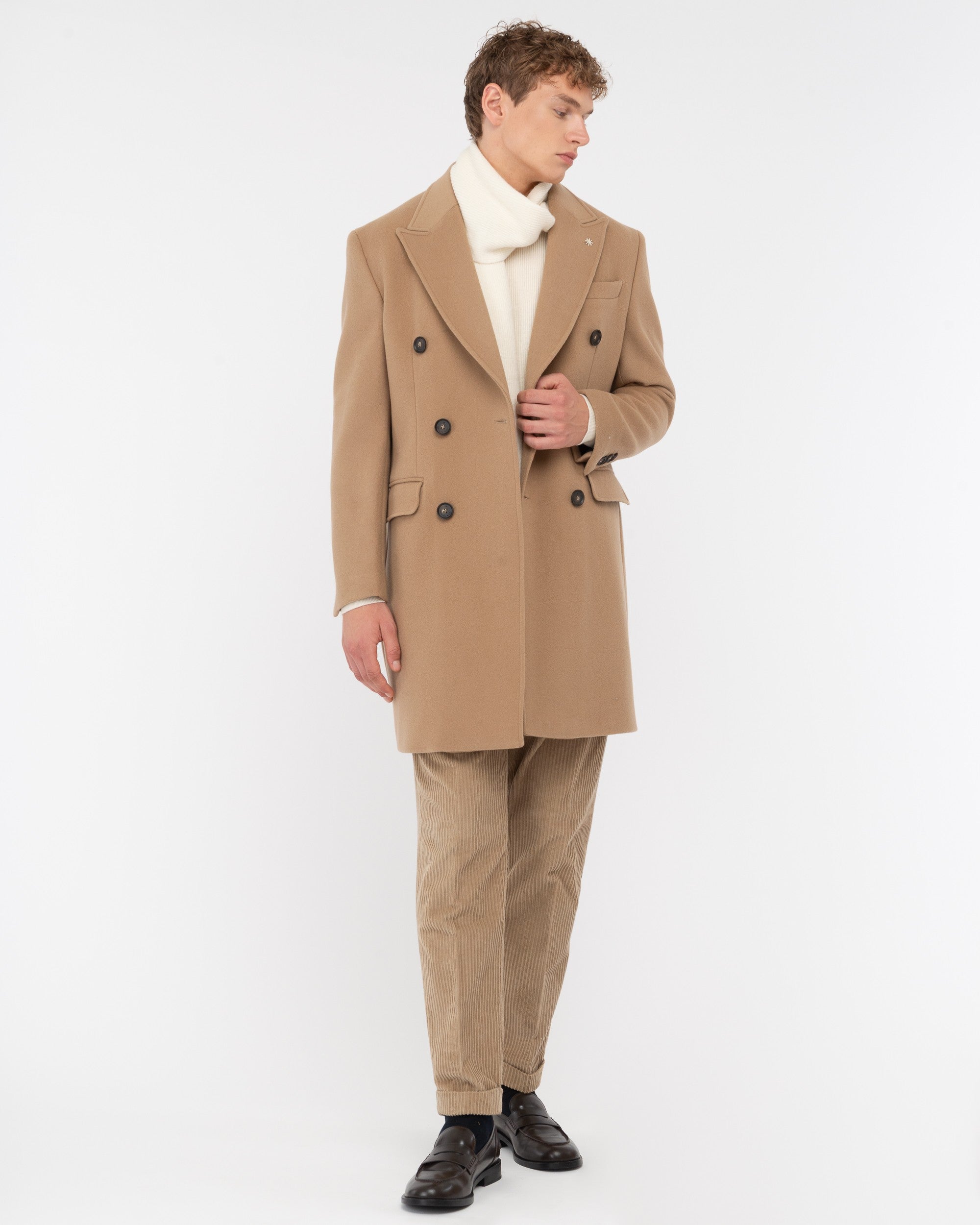 MUZE×el conducotrH DOUBLE BREASTED JKT beige double breasted wool blend coat - Manuel Ritz Official