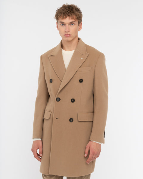 beige double breasted wool blend coat
