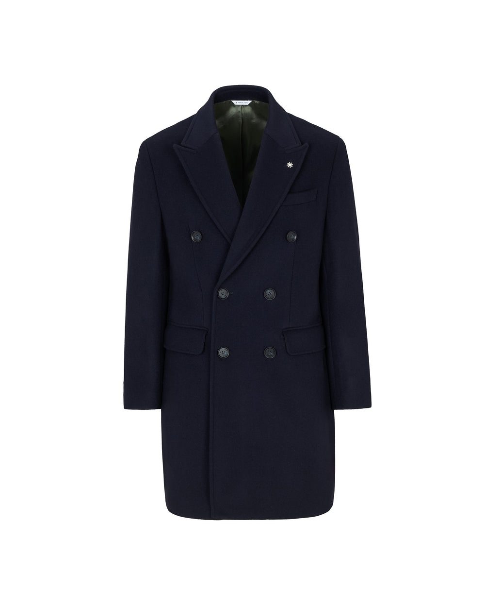 blue double breasted wool blend coat