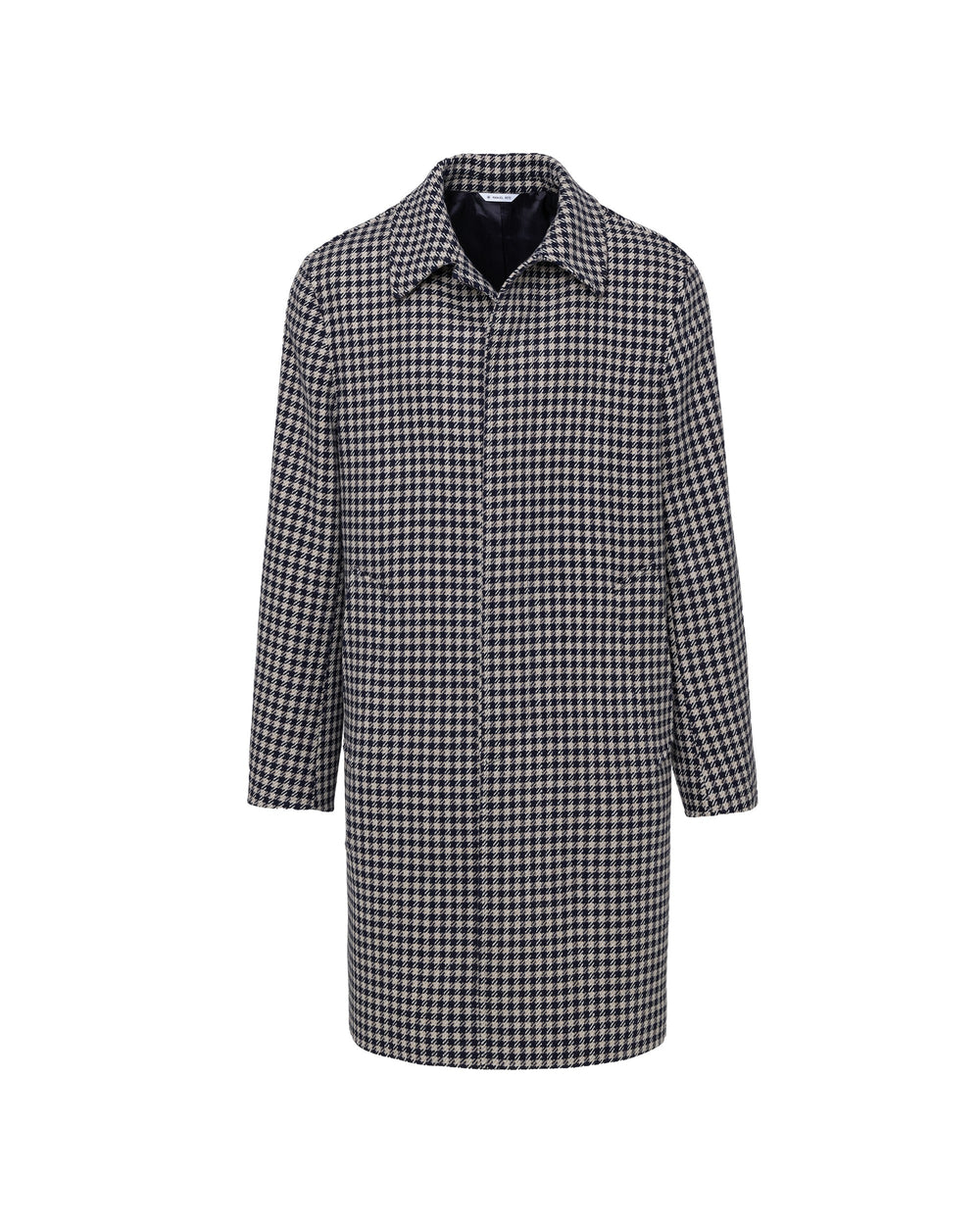 blue damier wool blend coat