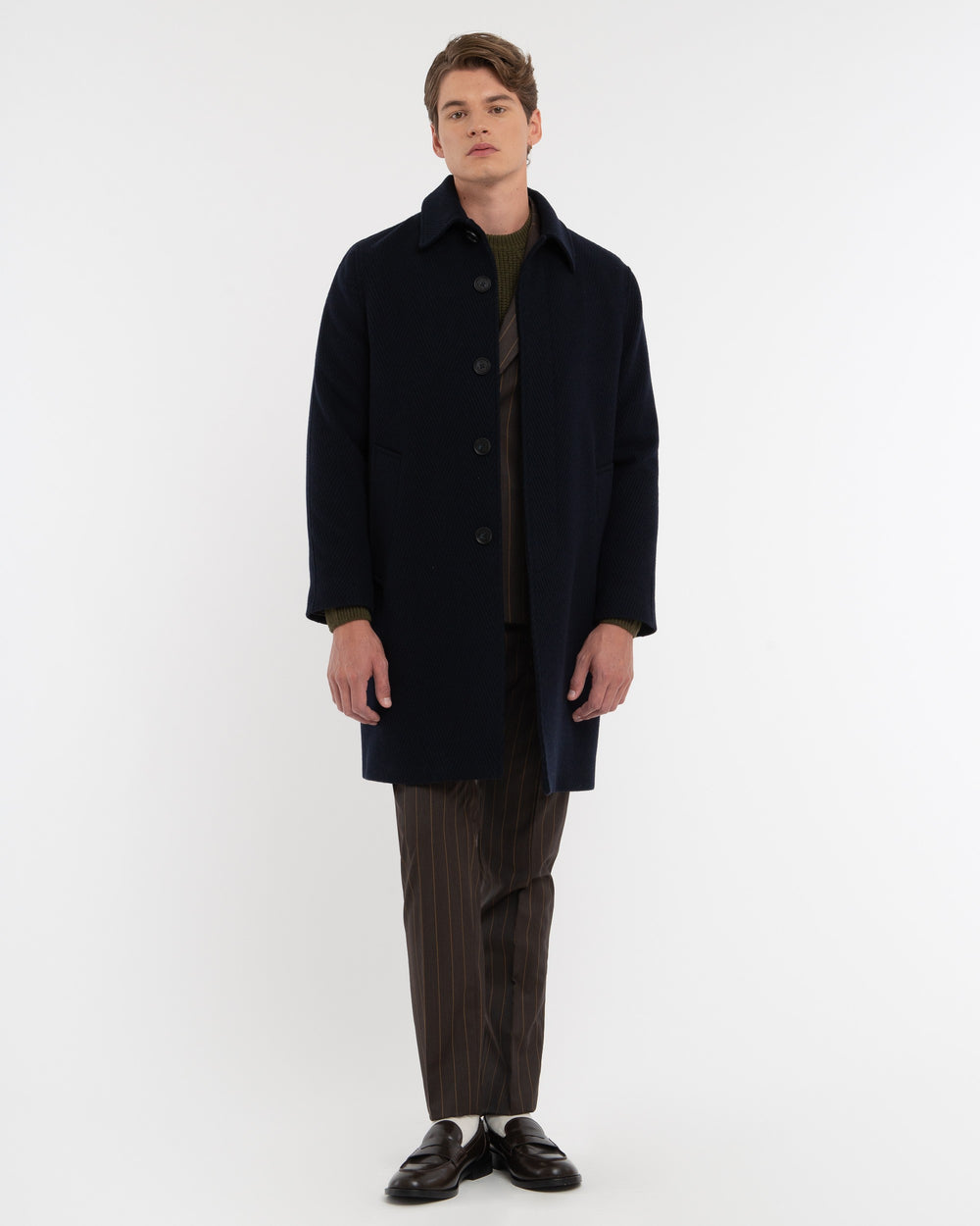 blue wool blend embossed resca coat