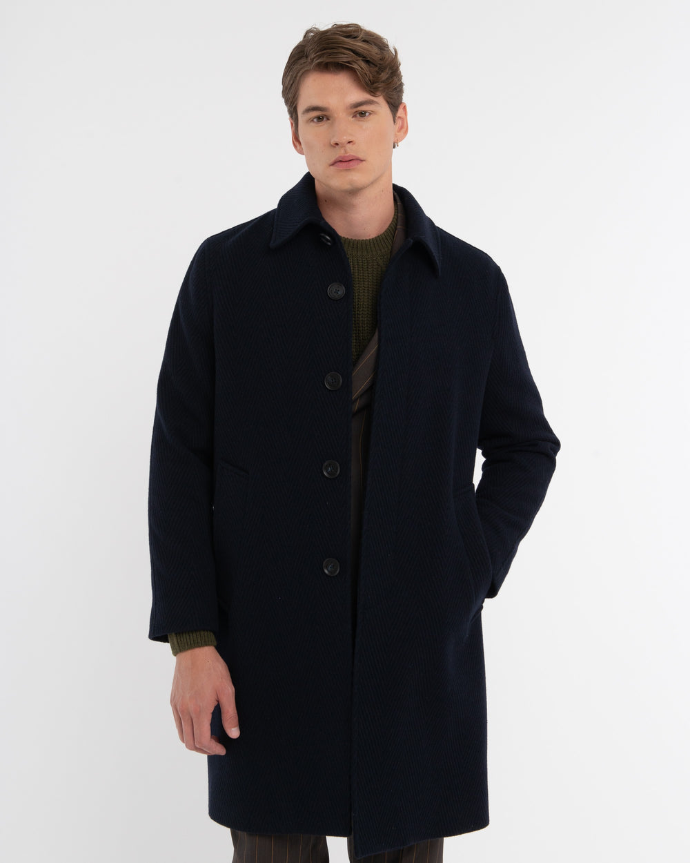 blue wool blend embossed resca coat