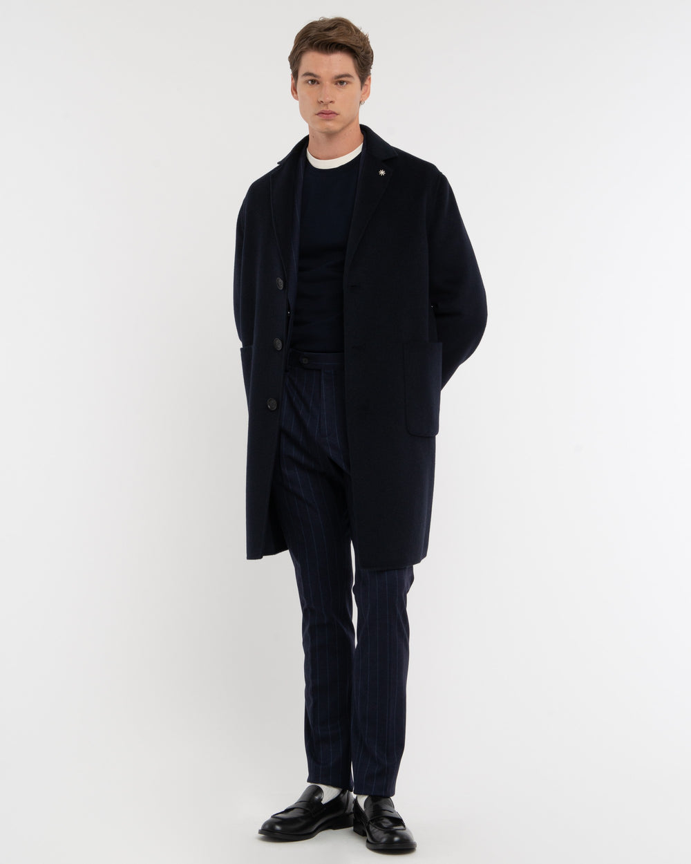 blue double wool blend cloth coat