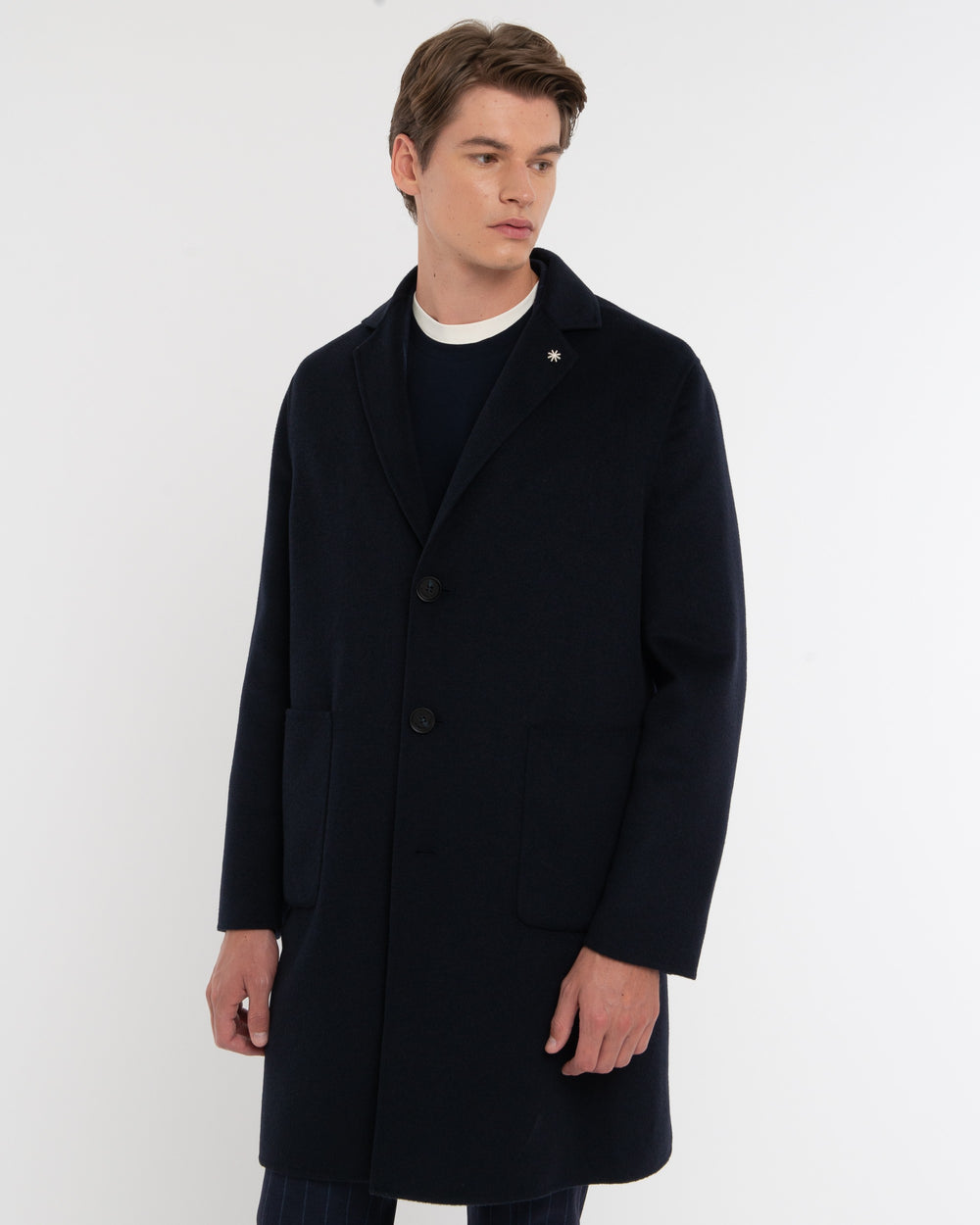 blue double wool blend cloth coat