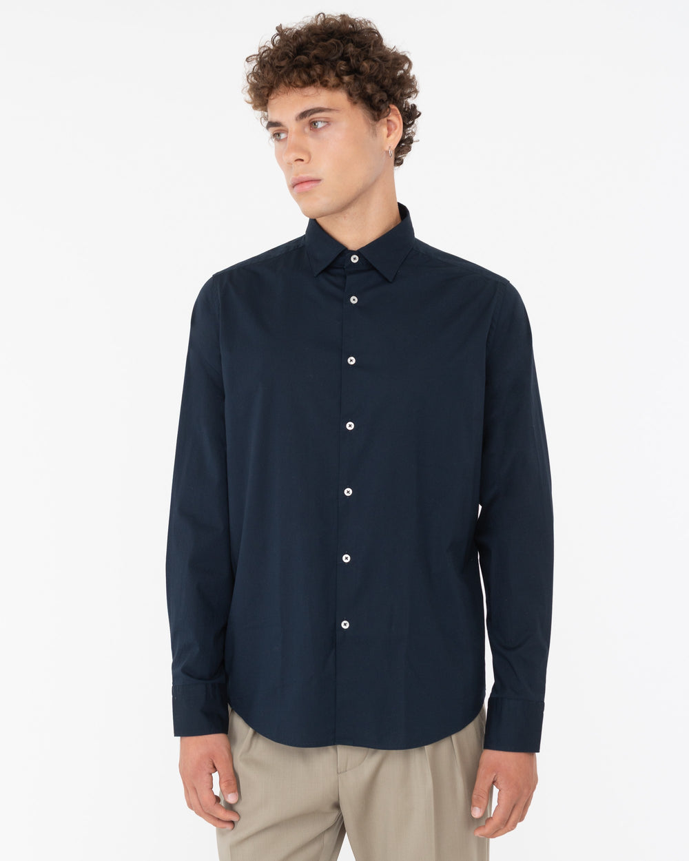 blue washed stretch cotton poplin shirt