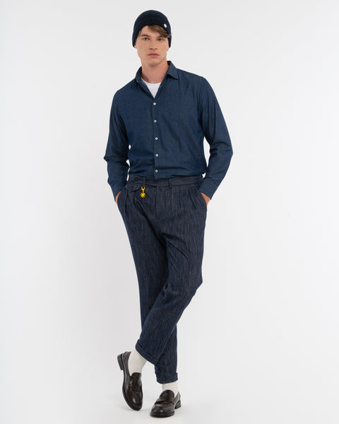 blue washed cotton chambray shirt