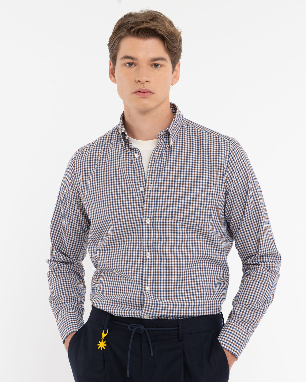blue button down cotton damier shirt