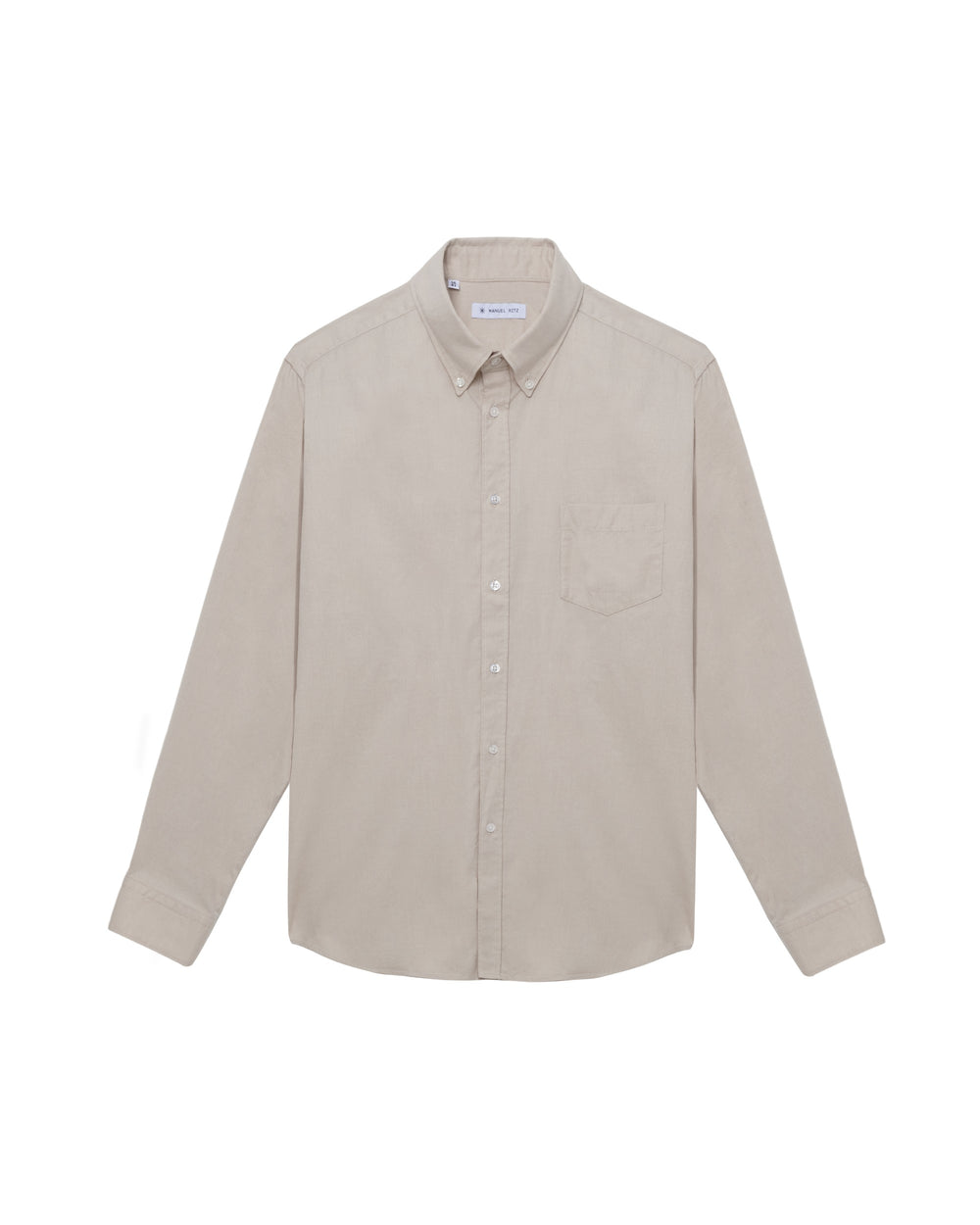 beige stretch cotton twill button down shirt