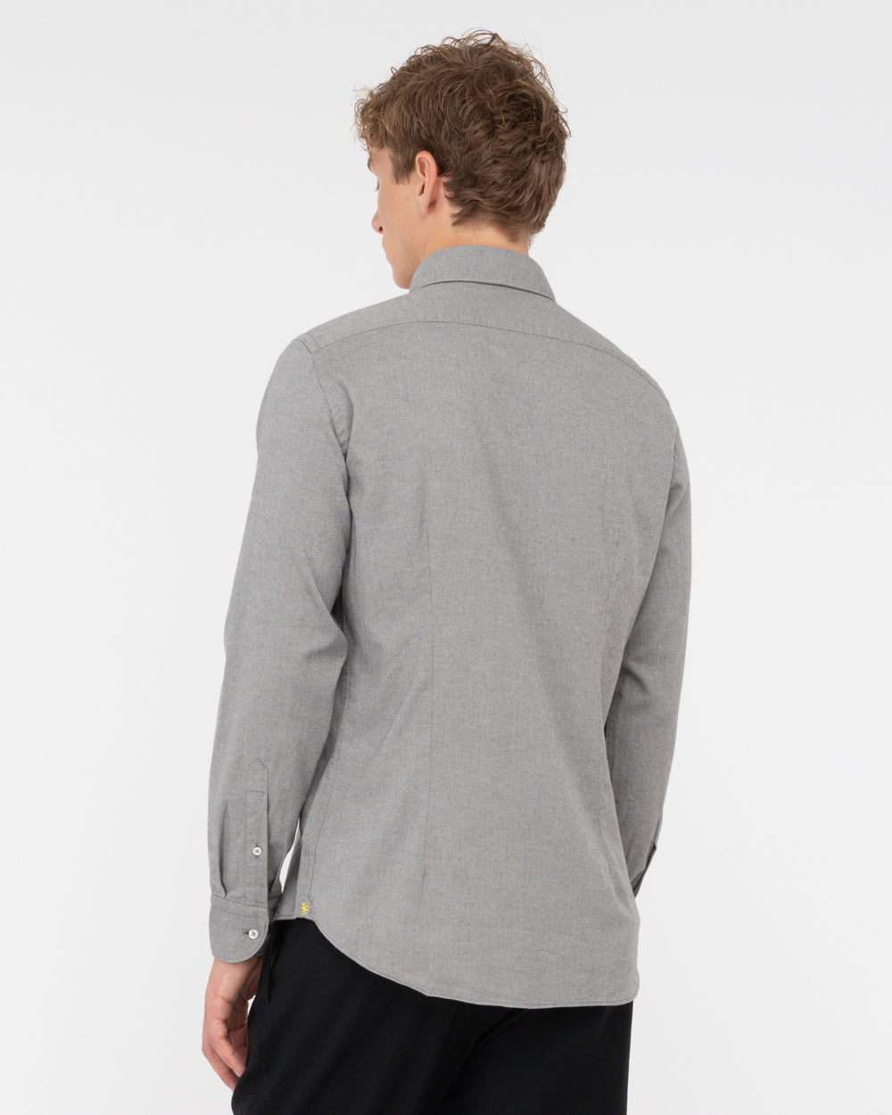 gray stretch cotton twill button down shirt