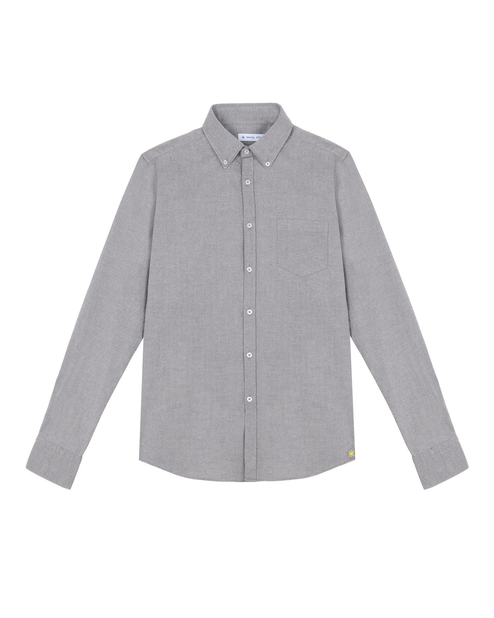 gray stretch cotton twill button down shirt