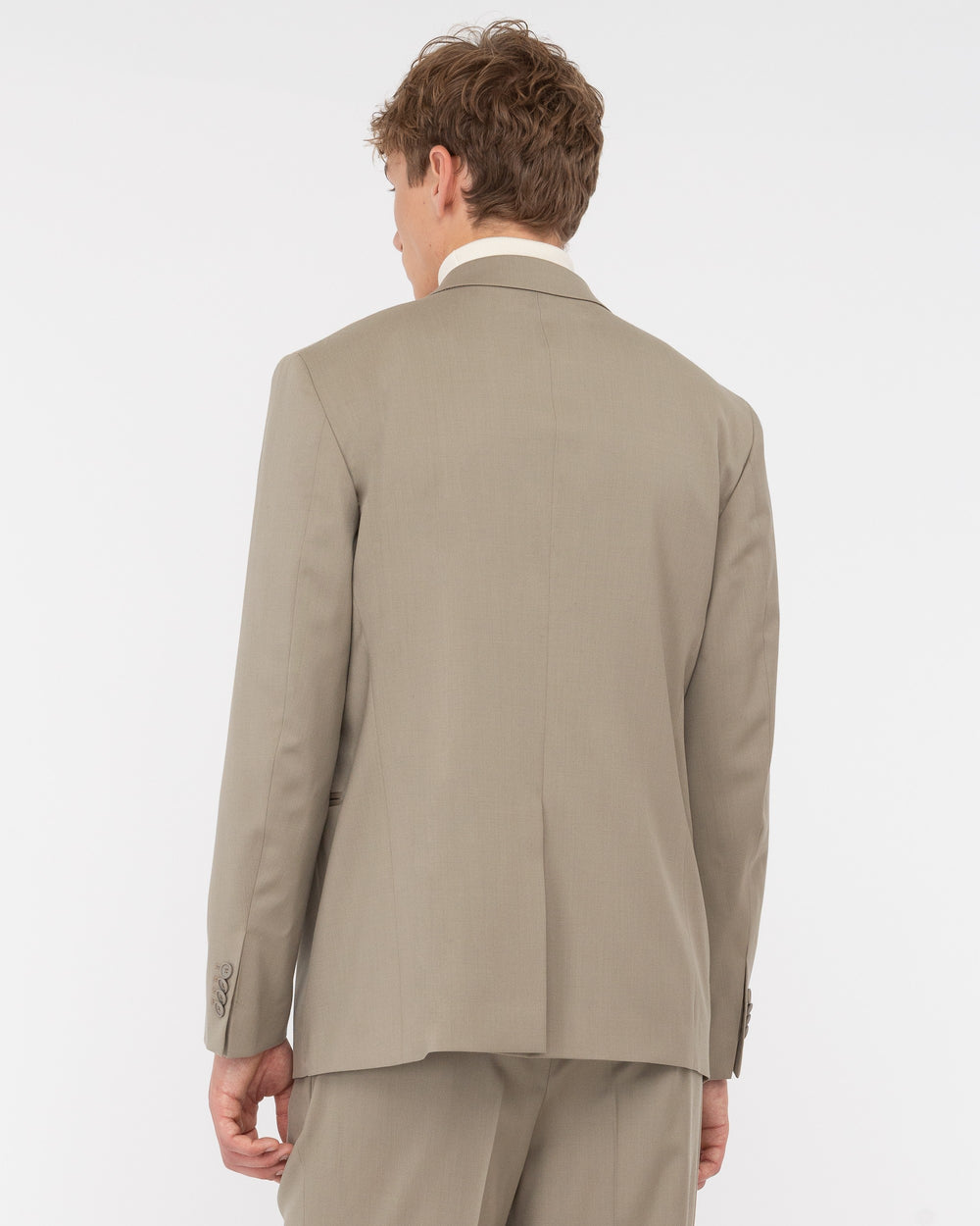 beige stretch wool double breasted relaxed fit blazer