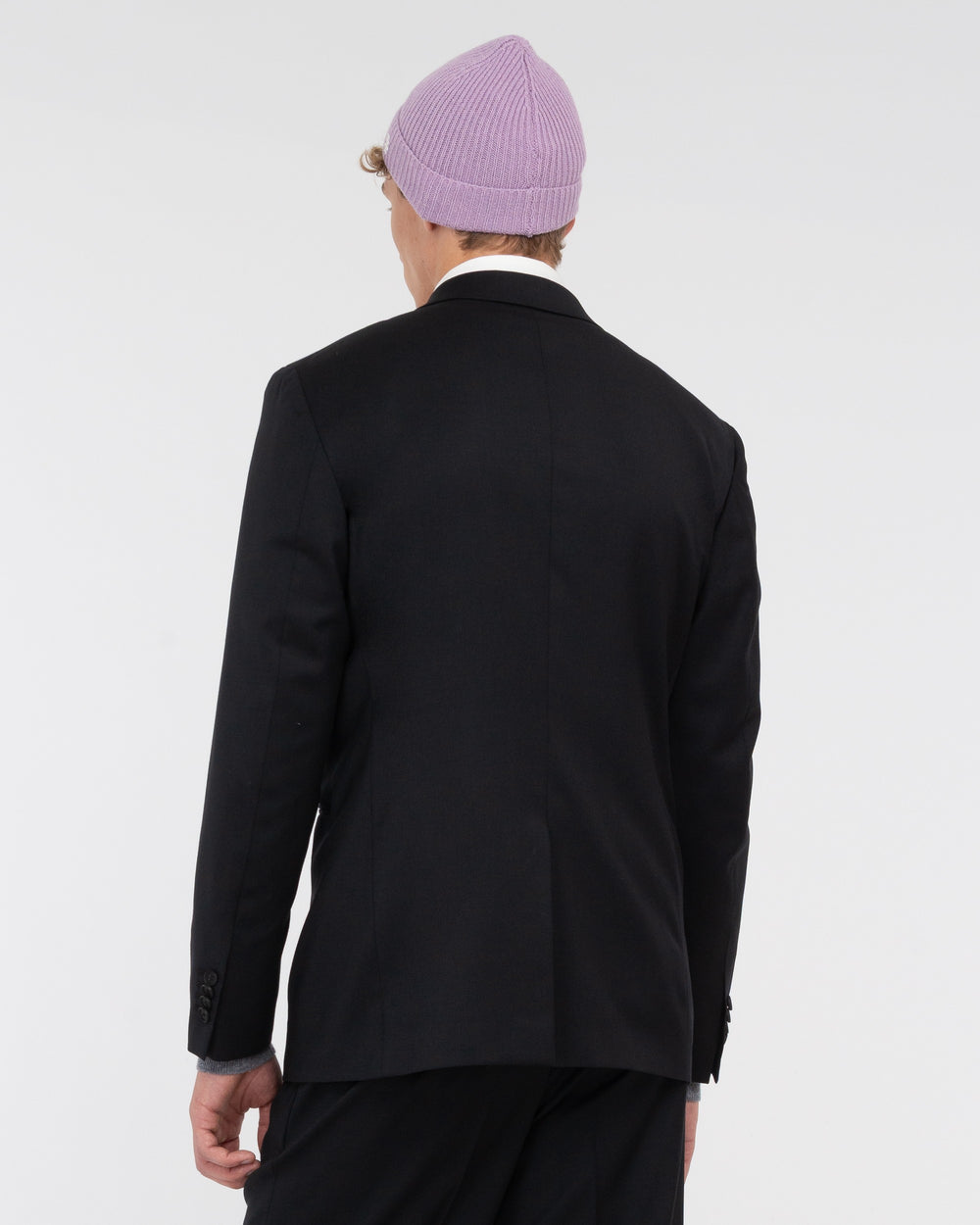 black stretch wool double breasted relaxed fit blazer