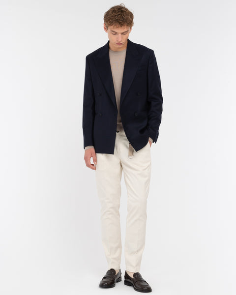 blue double breasted relaxed fit stretch wool flannel blazer