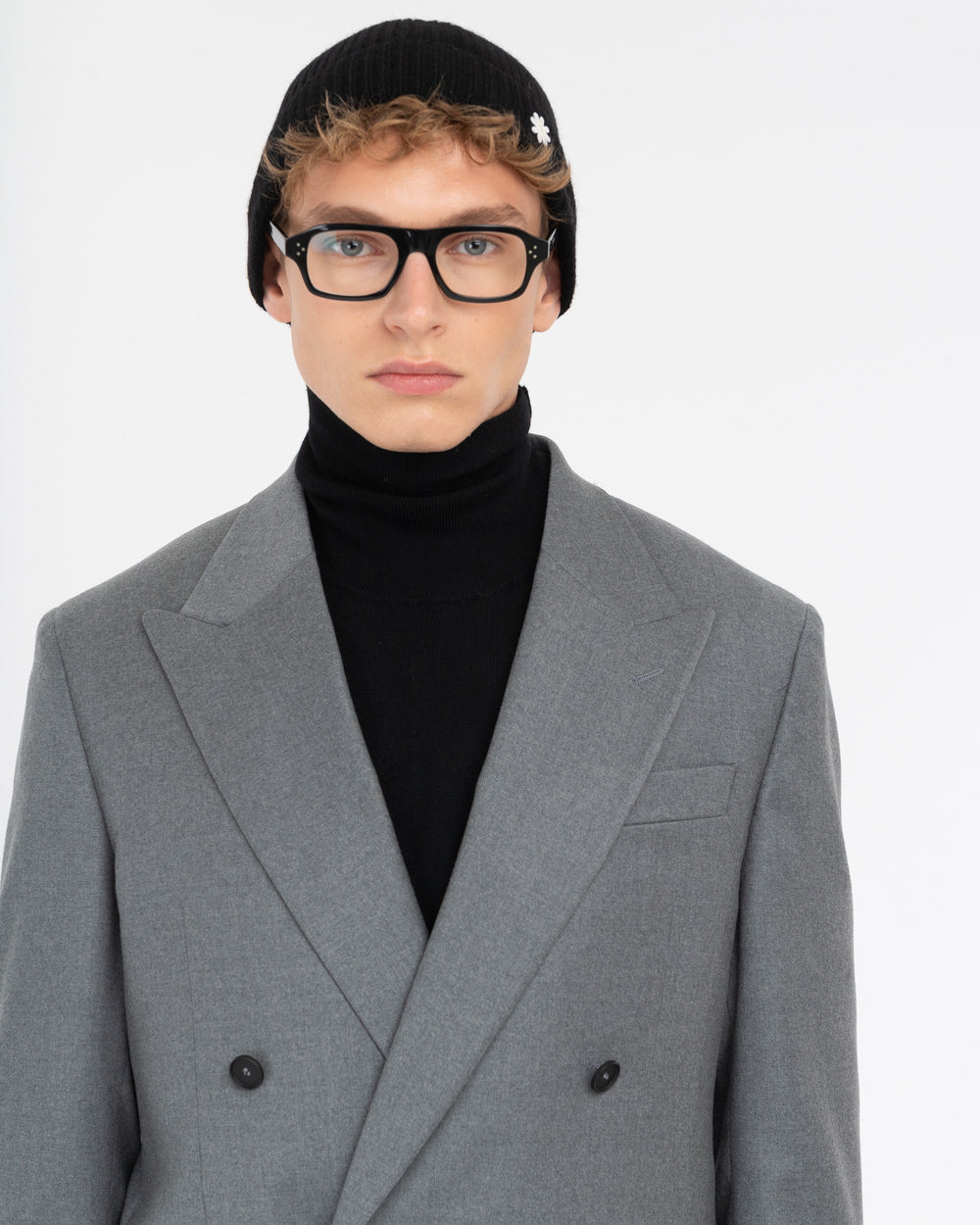 gray double breasted relaxed fit stretch wool flannel blazer