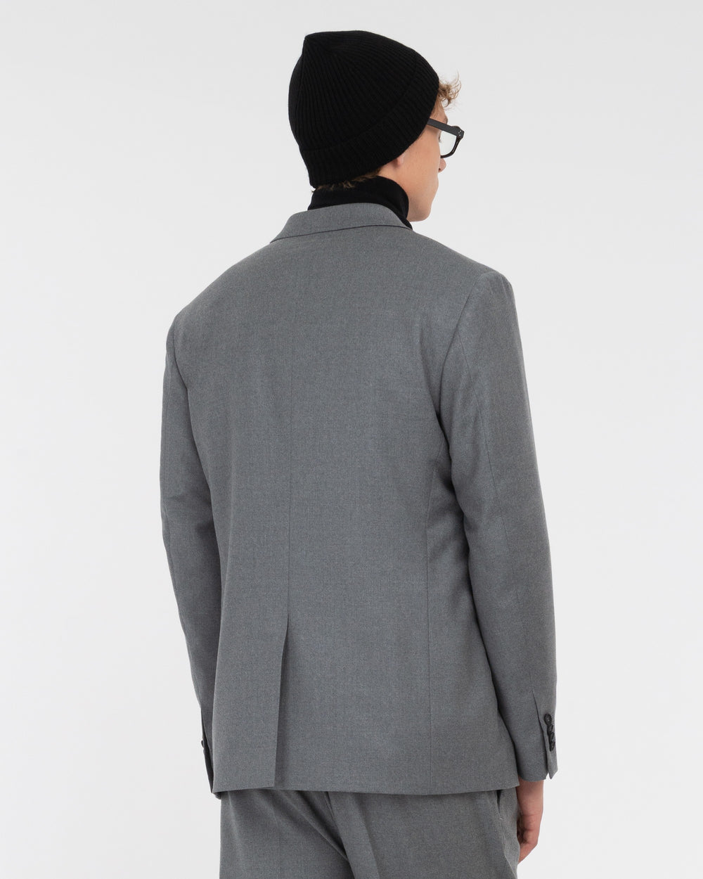 gray double breasted relaxed fit stretch wool flannel blazer