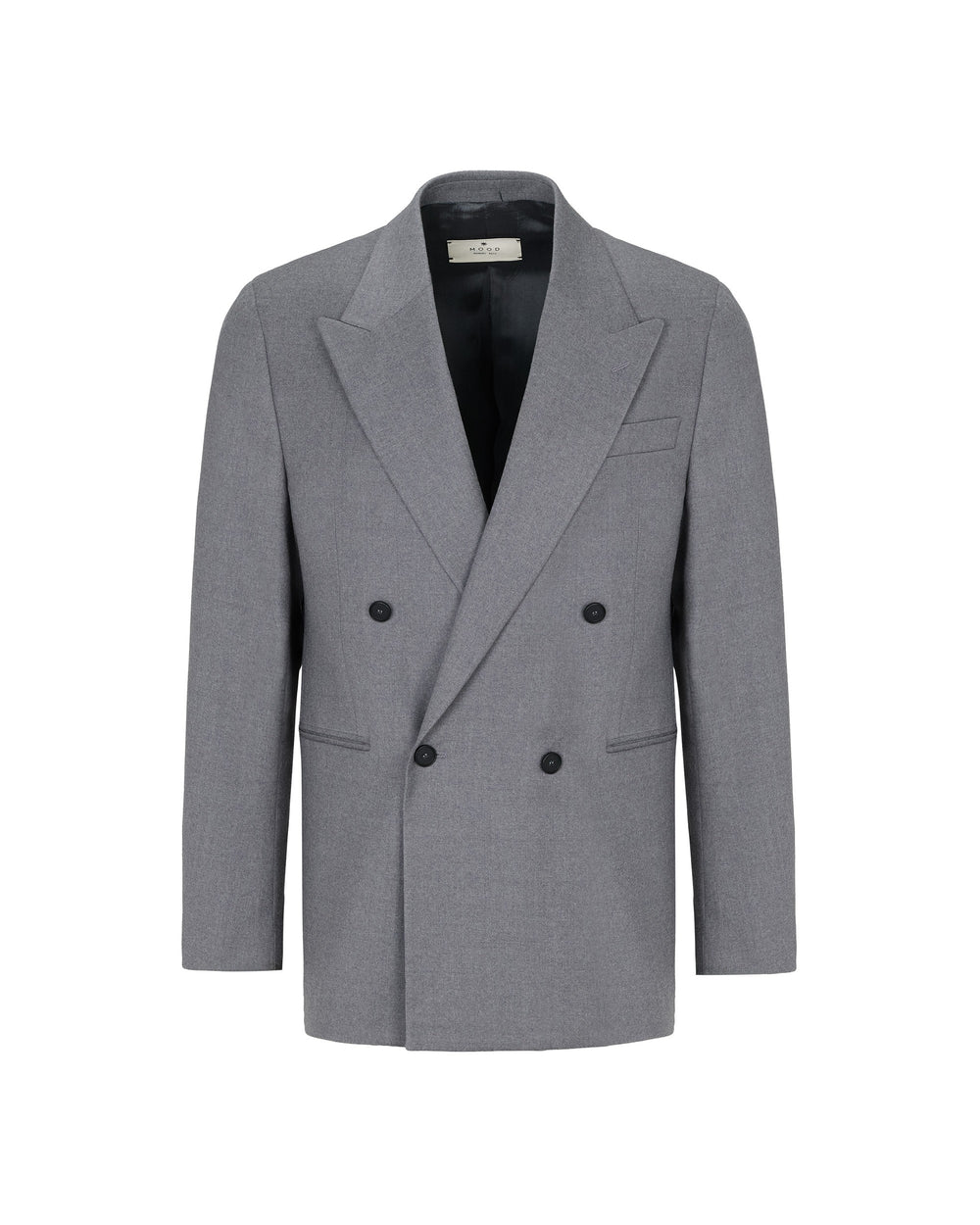 gray double breasted relaxed fit stretch wool flannel blazer