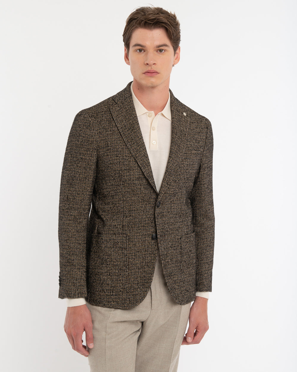 black wool blend micro pattern blazer