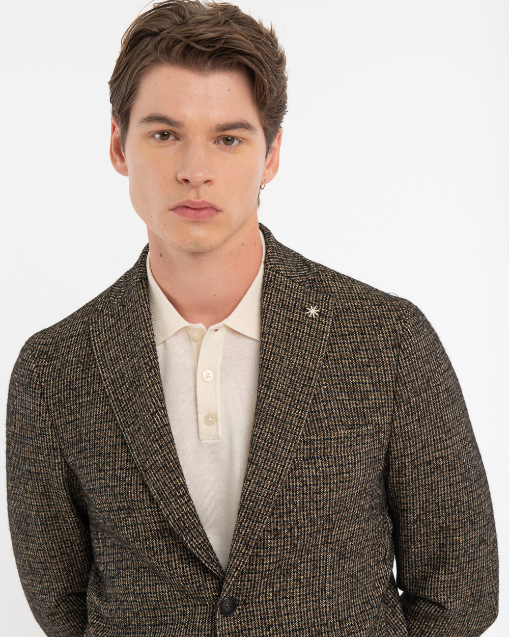 black wool blend micro pattern blazer