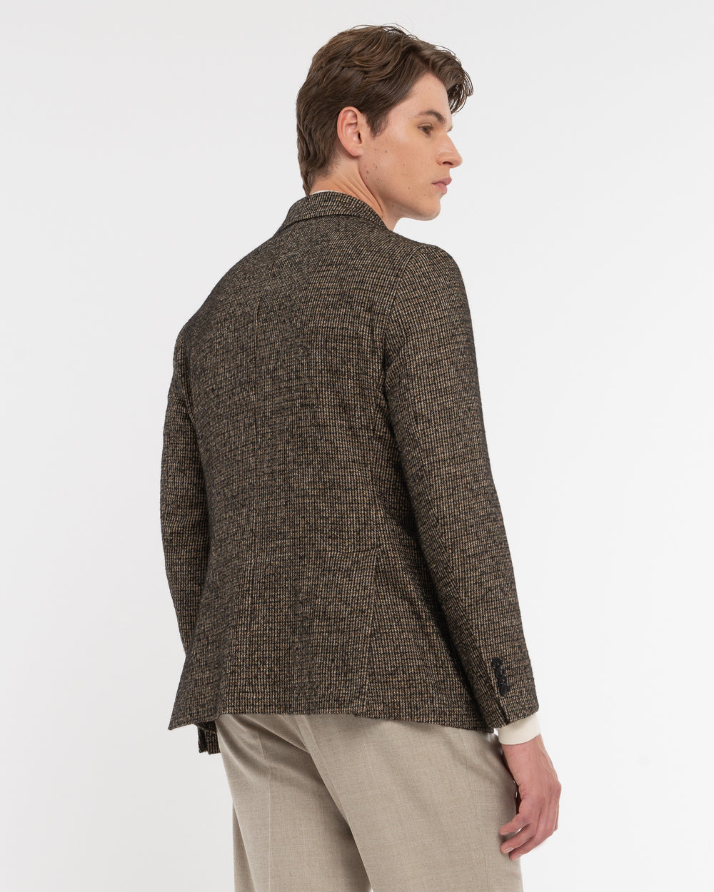 black wool blend micro pattern blazer