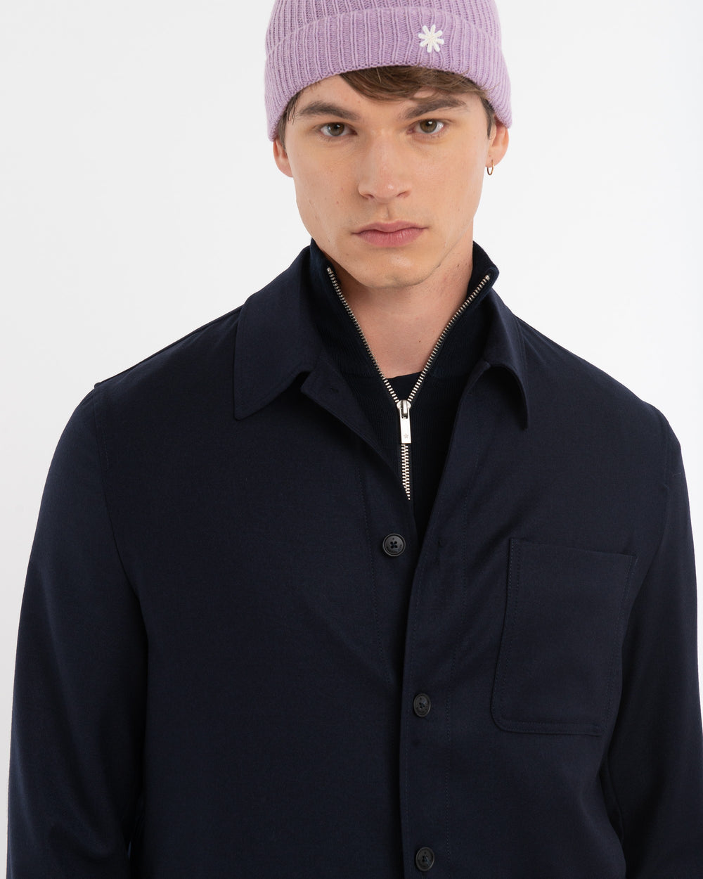 blue stretch wool flannel overshirt