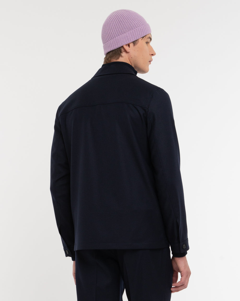 blue stretch wool flannel overshirt