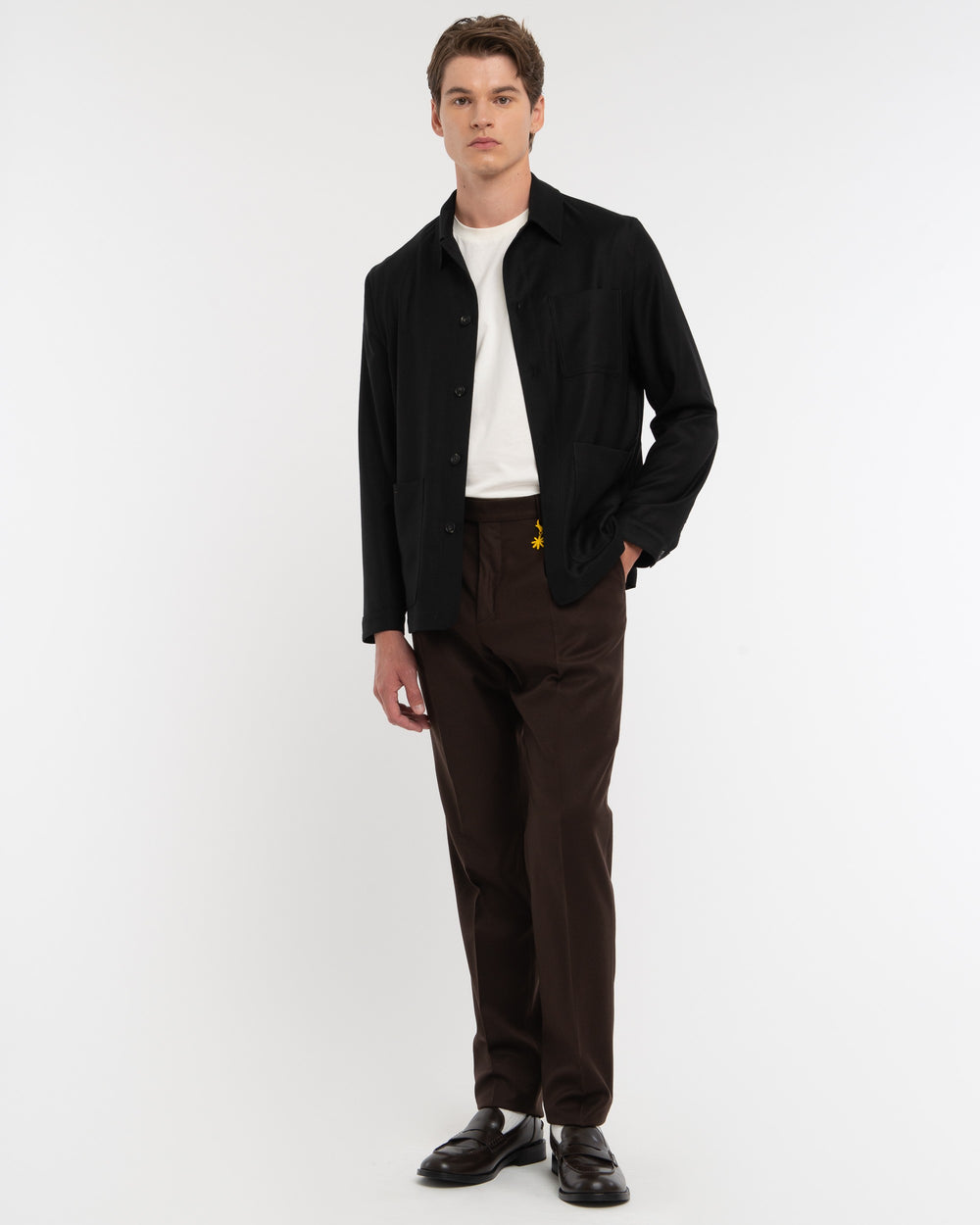 black stretch wool flannel overshirt