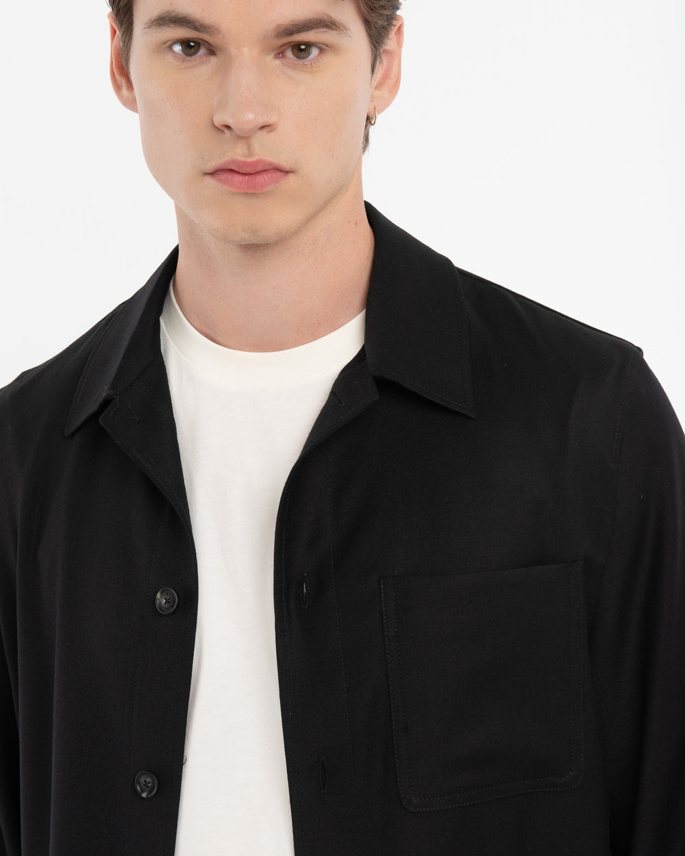 black stretch wool flannel overshirt