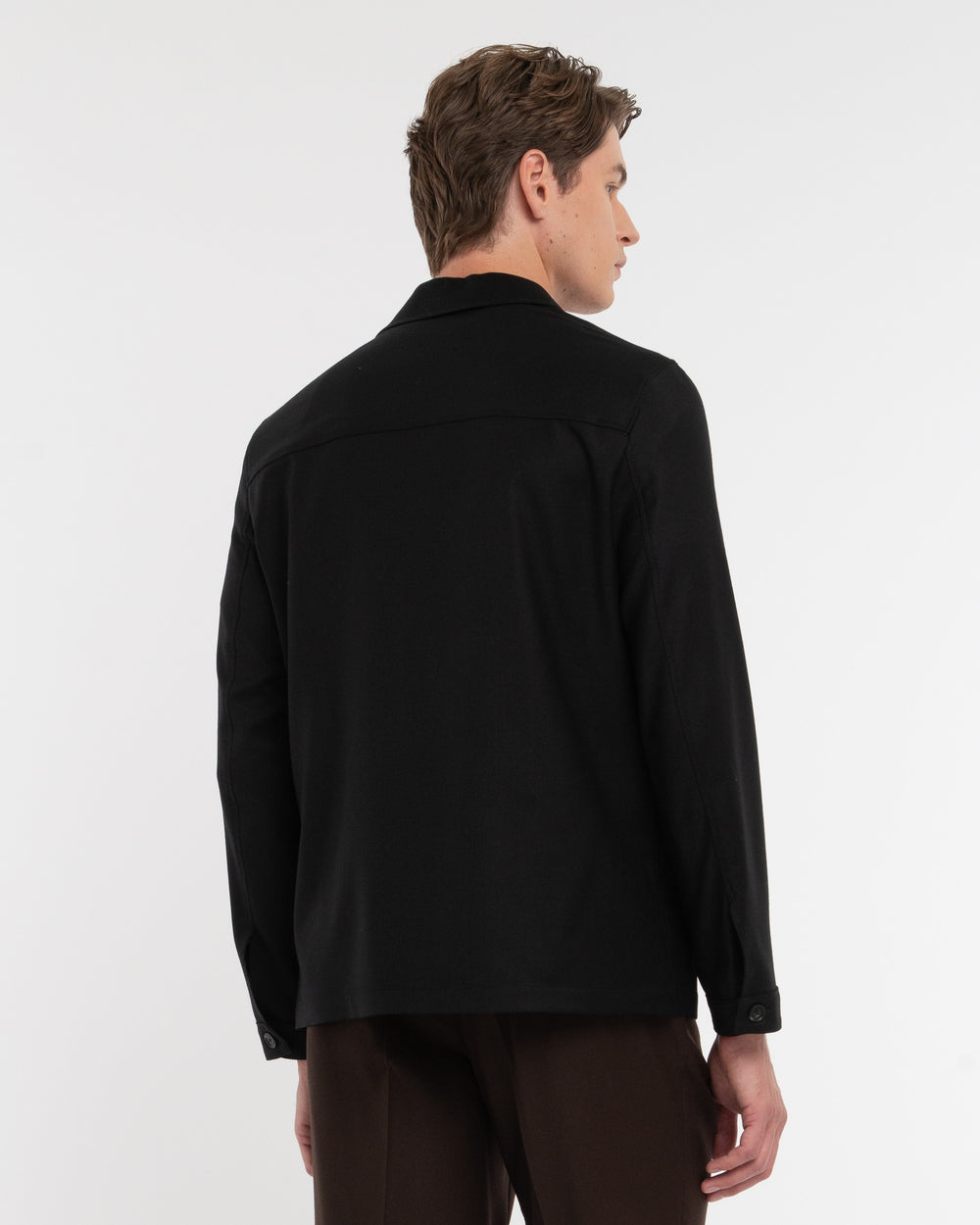 black stretch wool flannel overshirt