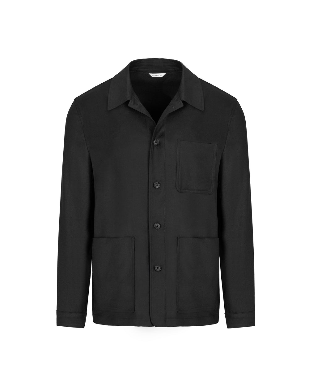black stretch wool flannel overshirt