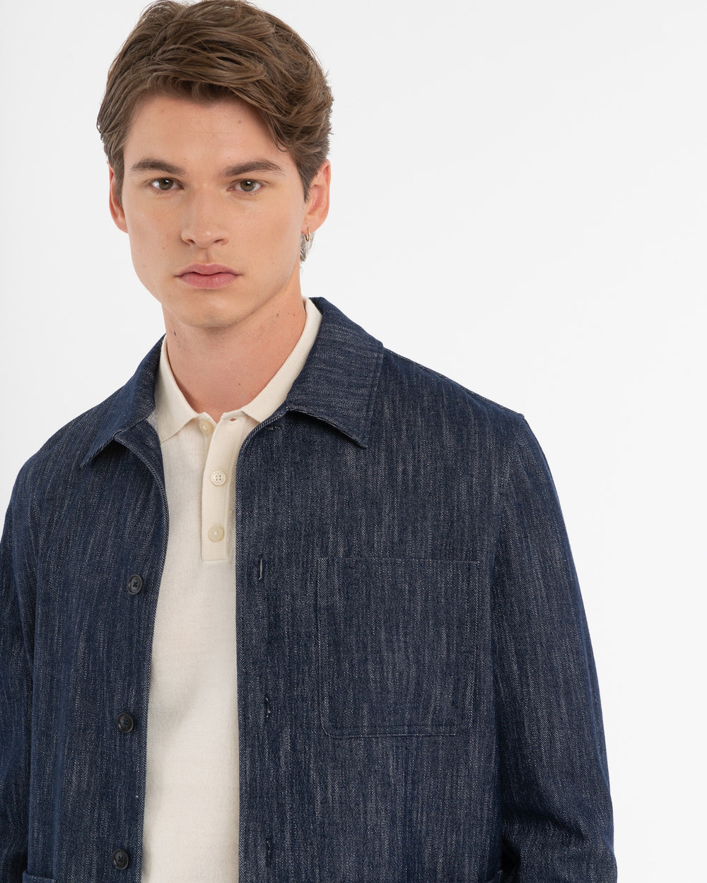 blue stretch cotton wool denim overshirt