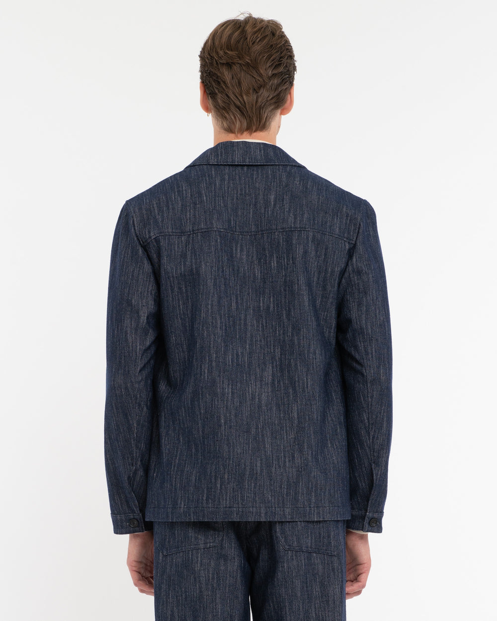 blue stretch cotton wool denim overshirt