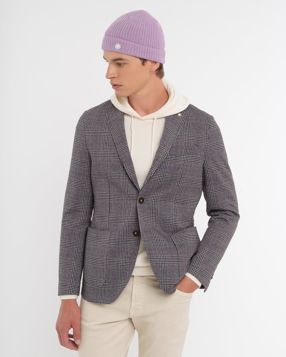 brown cotton blend wales print jersey blazer