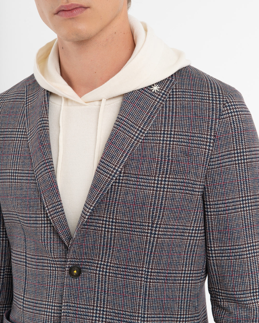 brown cotton blend wales print jersey blazer