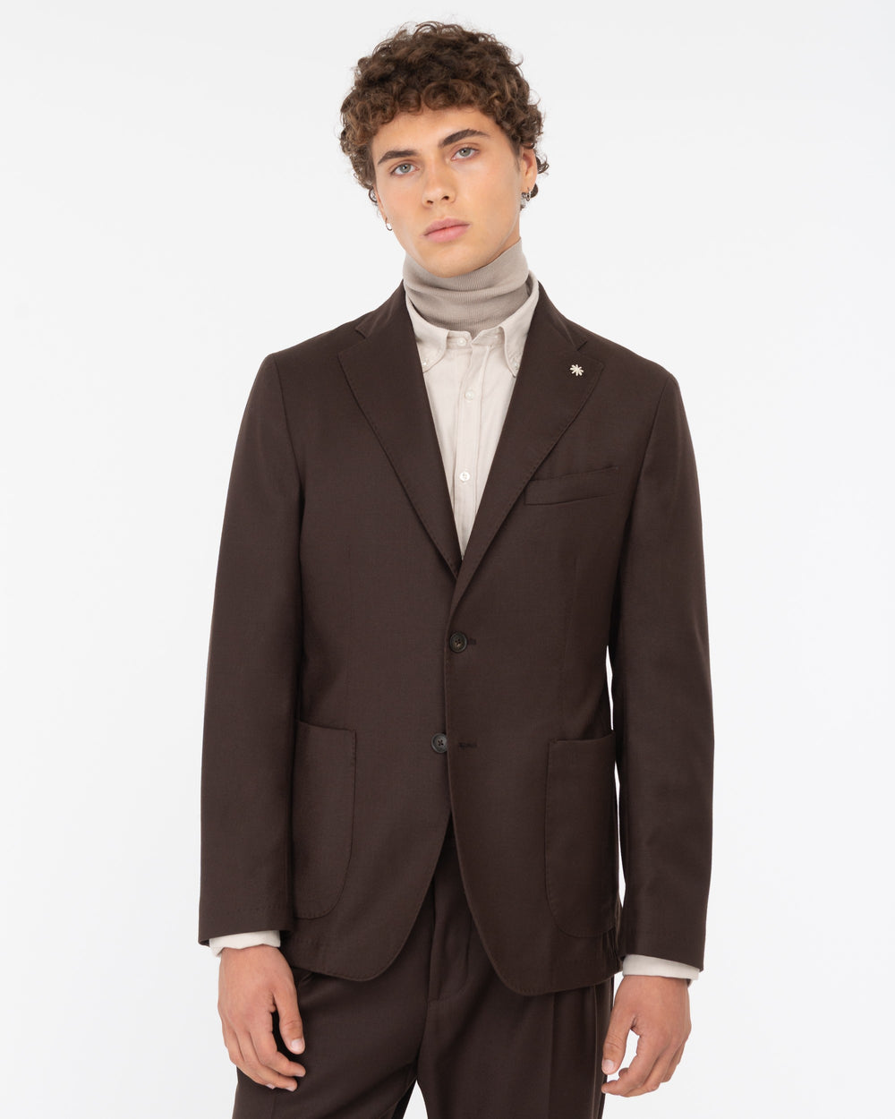 brown nuvola stretch wool flannel blazer
