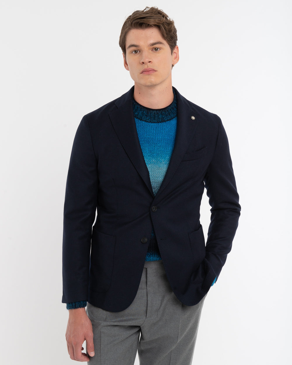 blue nuvola stretch wool flannel blazer