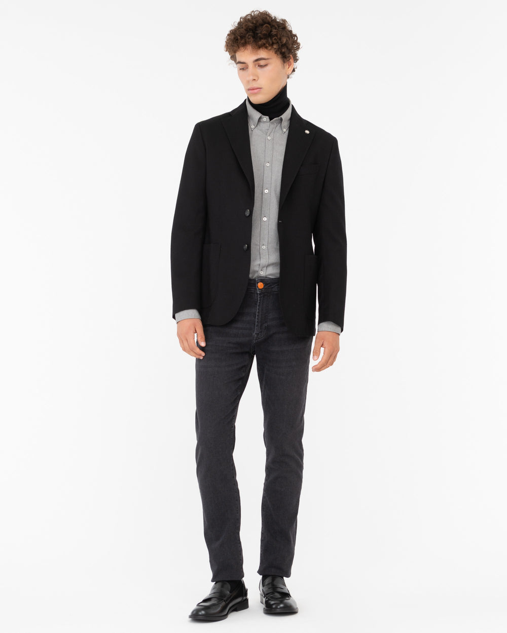black nuvola stretch wool flannel blazer