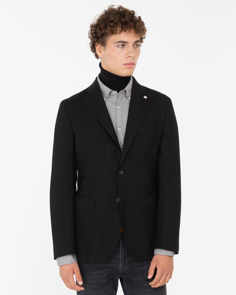 black nuvola stretch wool flannel blazer