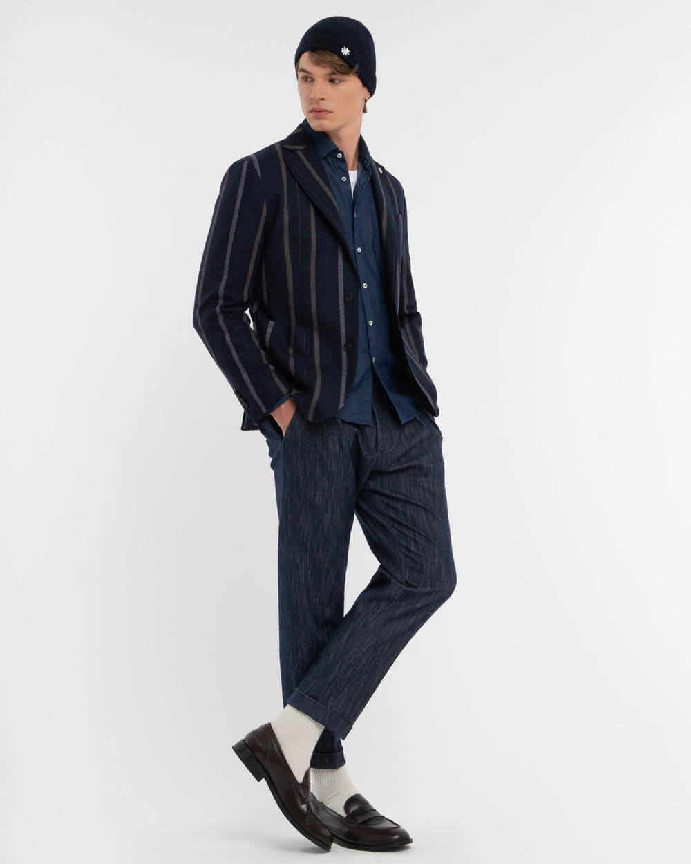 blue wool blend regimental blazer