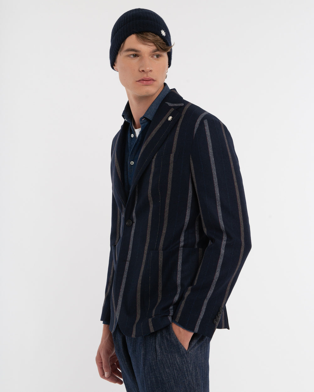 blue wool blend regimental blazer