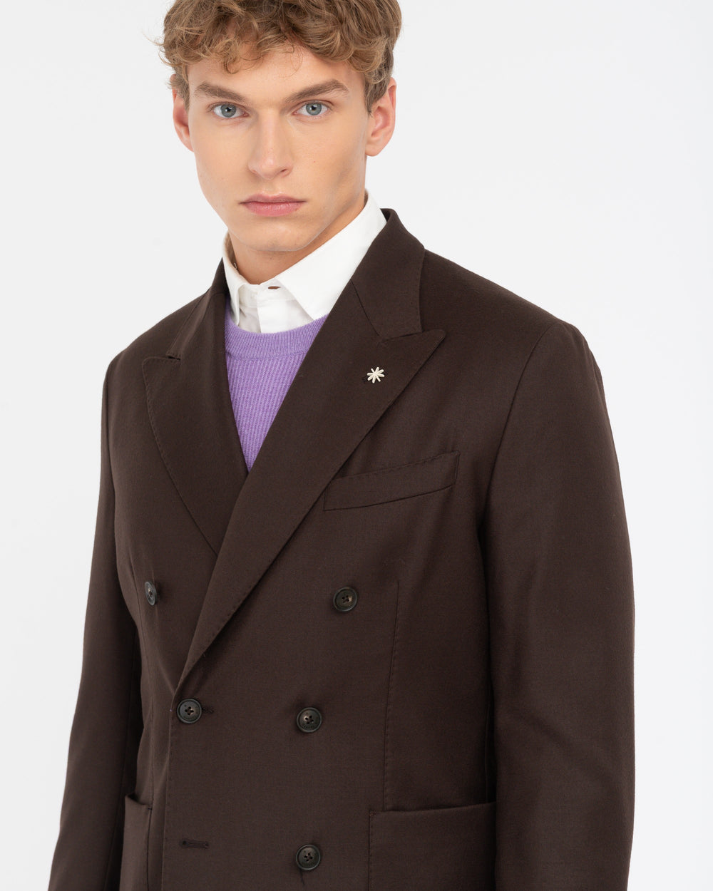 brown stretch wool flannel double breasted nuvola blazer