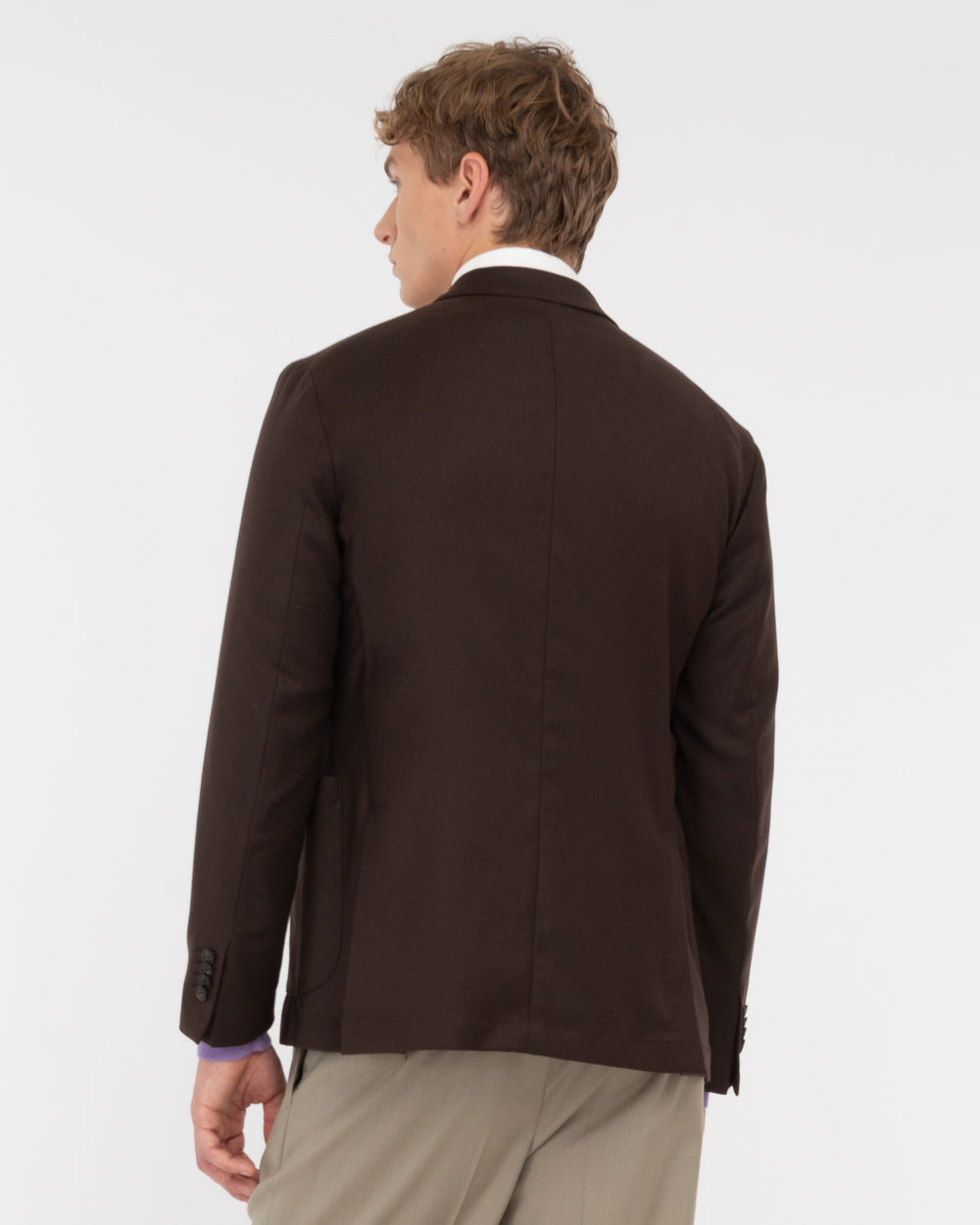 brown stretch wool flannel double breasted nuvola blazer