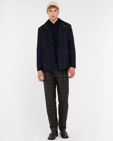 blue stretch wool flannel double breasted nuvola blazer