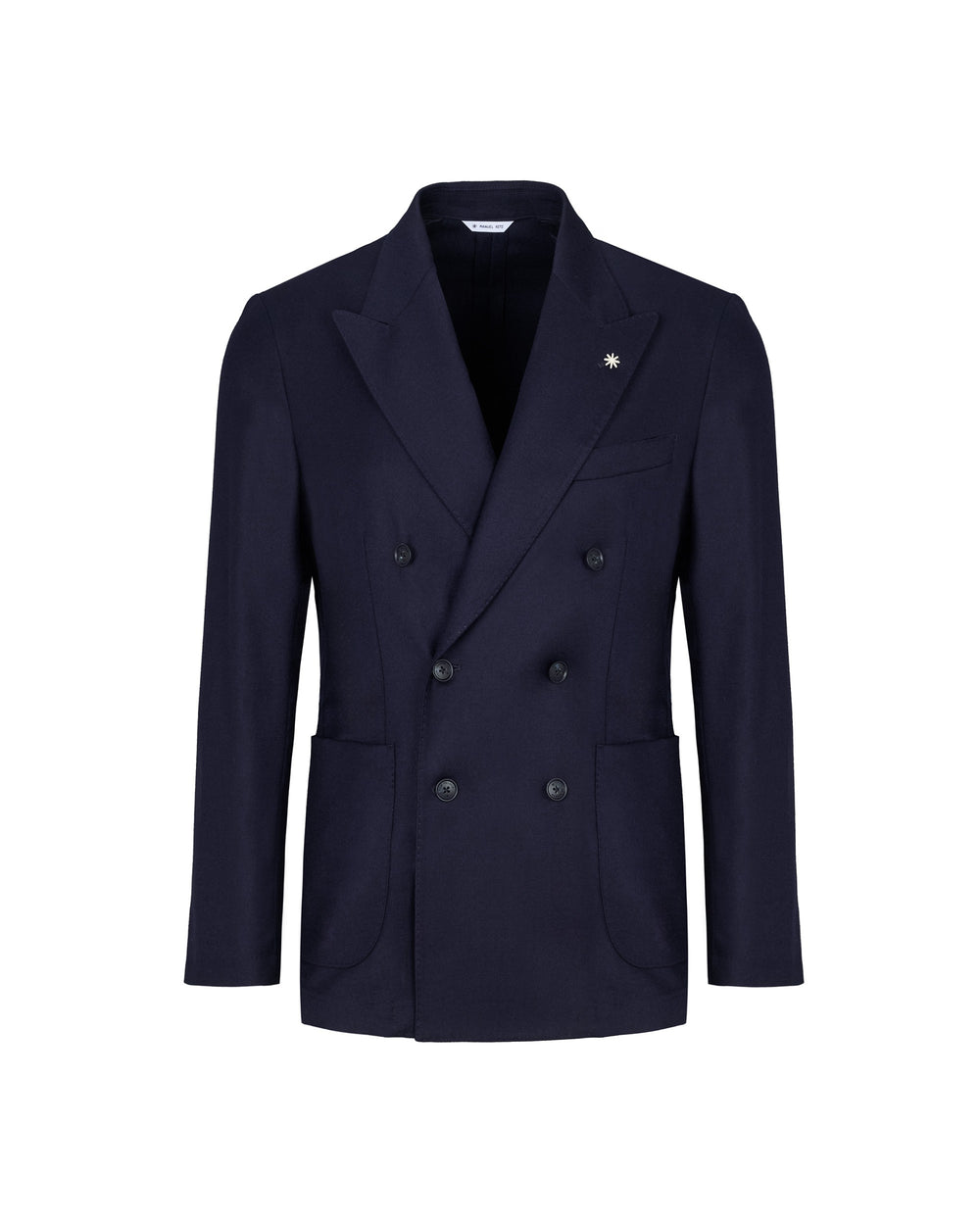 blue stretch wool flannel double breasted nuvola blazer